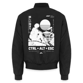Retro-Japanischer Sonnenuntergang am Kai - Unisex Bomberjacke - Schwarz - Hinten - AI Model Male 185 light (185cm)