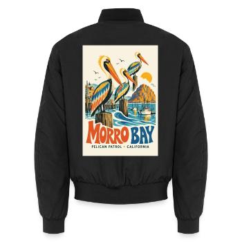 Erleben Sie den Retro-Charme von Morro Bay, Kalifornien, - Unisex Bomberjacke - Schwarz - Hinten - AI Model Male 185 light (185cm)