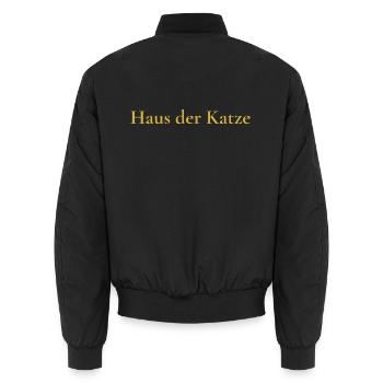 Minimalistisches Katze T-Shirt – Premium Design  - Unisex Bomberjacke - Schwarz - Hinten - AI Model Male 185 light (185cm)