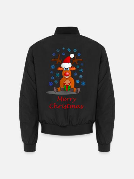 Frohe Weihnachten, Merry Christmas, Rentier, Elch - Unisex Bomberjacke - Schwarz