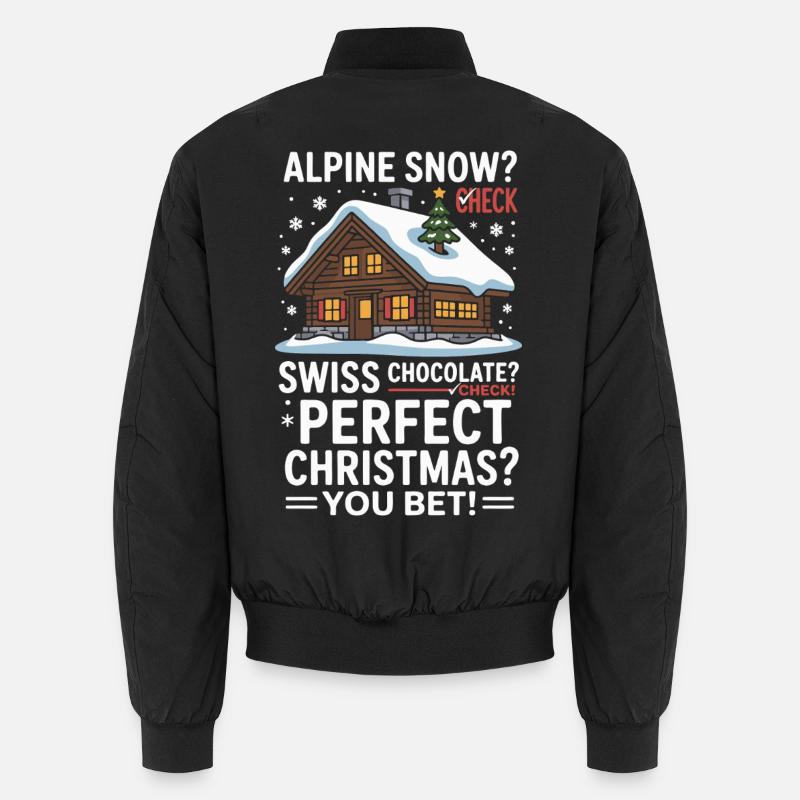Alpine Chalet Weihnachten mit Schnee und Schokolade Unisex Bomberjacke