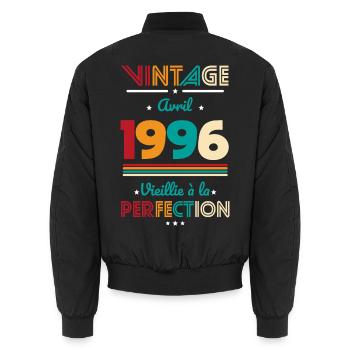 Anniversaire 30 ans - Vintage - Avril 1996 - Bomber unisexe - noir - Dos - AI Model Male 185 light (185cm)