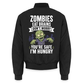 Zombies Eat Brains – Lustiger Zombie Spruch - Unisex Bomberjacke - Schwarz - Hinten - AI Model Male 185 light (185cm)