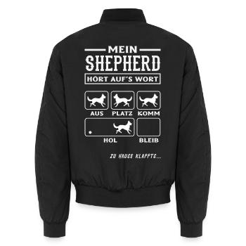 Australian Shepherd - Mein treuer Aussie - Unisex Bomberjacke - Schwarz - Hinten - AI Model Male 185 light (185cm)