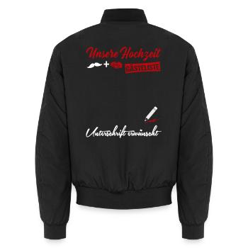 Gästeliste Gästebuch Unsere Hochzeit Married Braut - Unisex Bomberjacke - Schwarz - Hinten - AI Model Male 185 light (185cm)