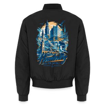 Hamburg Silhouette – Das Tor zur Welt Design - Unisex Bomberjacke - Schwarz - Hinten - AI Model Male 185 light (185cm)