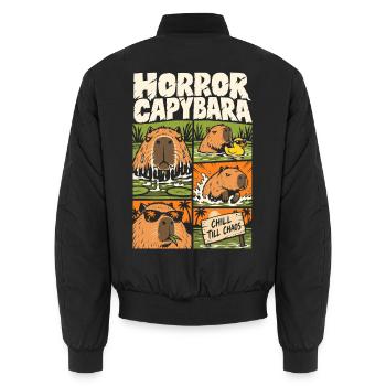 Horror Capybara – Chill Till Chaos Comic - Unisex Bomberjacke - Schwarz - Hinten - AI Model Male 185 light (185cm)