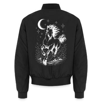 Himmlisches Pferd Mondsterne Dunkle ästhetische Linienzeichnung - Unisex Bomberjacke - Schwarz - Hinten - AI Model Male 185 light (185cm)