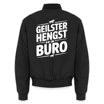 Geiler Hengst im Büro Bürosprüche Mann Lustig Fun - Unisex Bomberjacke - Schwarz - Hinten - AI Model Male 185 light (185cm)