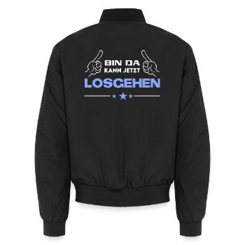Bin da Kann losgehen T-Shirt Sprüche Lustig - Unisex Bomberjacke - Schwarz - Hinten - AI Model Male 185 light (185cm)