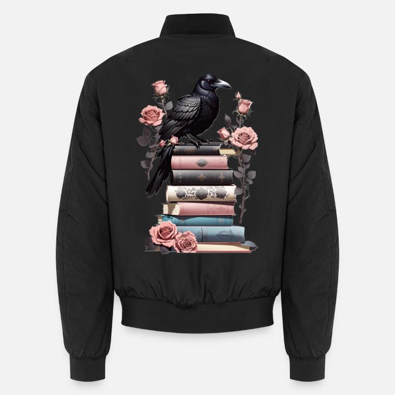 Stack of books with raven - Unisex Bomber Jacket - black