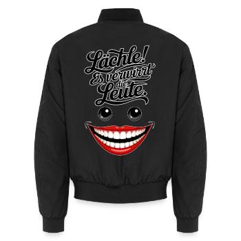 Always smiling - Unisex Bomber Jacket - black - Back - AI Model Male 185 light (185cm)