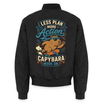 Less Plan More Action – Skateboard-Capybara - Unisex Bomberjacke - Schwarz - Hinten - AI Model Male 185 light (185cm)