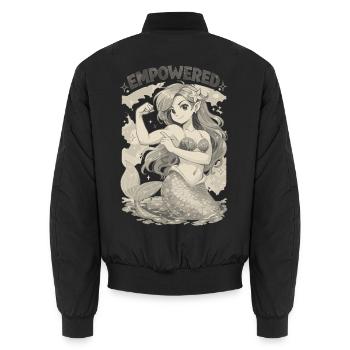 Empowered Mermaid – Starke Meerjungfrau Power - Unisex Bomberjacke - Schwarz - Hinten - AI Model Male 185 light (185cm)