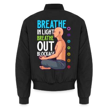 Chakra Atmung - Blockaden lösen - Unisex Bomberjacke - Schwarz - Hinten - AI Model Male 185 light (185cm)