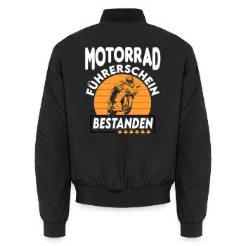 Motorrad Führerschein bestanden Sprüche fahren - Unisex Bomberjacke - Schwarz - Hinten - AI Model Male 185 light (185cm)