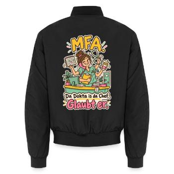 MFA Da Dokta is da Chef - Unisex Bomberjacke - Schwarz - Hinten - AI Model Male 185 light (185cm)