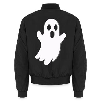 Weißer Geister-Silhouette Print - Unisex Bomberjacke - Schwarz - Hinten - AI Model Male 185 light (185cm)