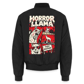 Horror-Lama – Farm Nightmare Comic - Unisex Bomberjacke - Schwarz - Hinten - AI Model Male 185 light (185cm)