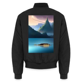 Paysage avec lac, bateau et montagnes - Bomber unisexe - noir - Dos - AI Model Male 185 light (185cm)