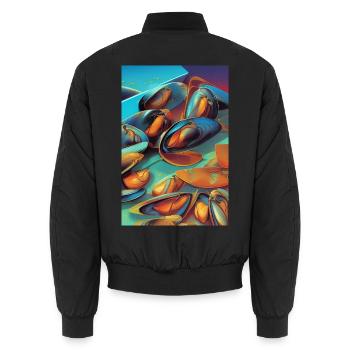 Mussels - Unisex Bomber Jacket - black - Back - AI Model Male 185 light (185cm)