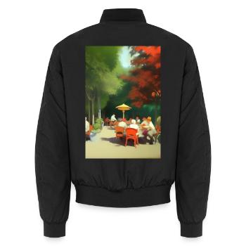 Café asiatique en plein air - Bomber unisexe - noir - Dos - AI Model Male 185 light (185cm)