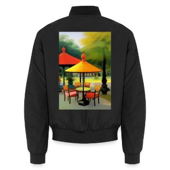 Café asiatique en plein air - Bomber unisexe - noir - Dos - AI Model Male 185 light (185cm)