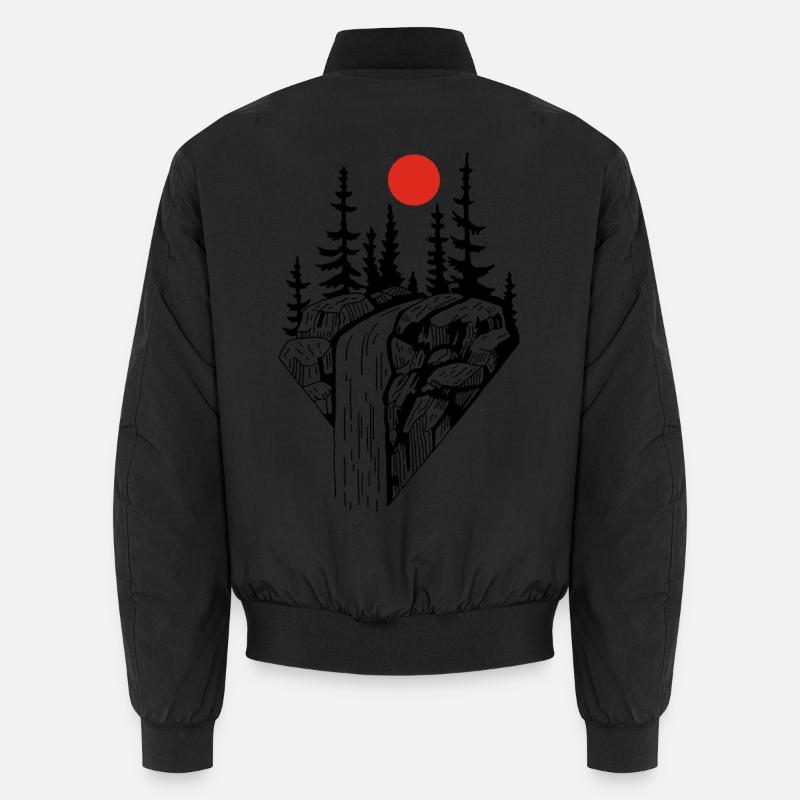 Der schwarze Wasserfall und die rote Sonne Unisex Bomberjacke