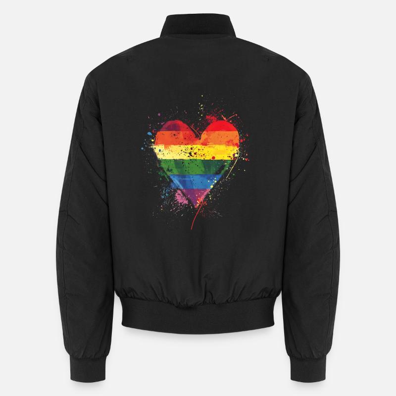 Cœur arc-en-ciel abstrait avec éclaboussures d’encre - Pride Bomber unisexe
