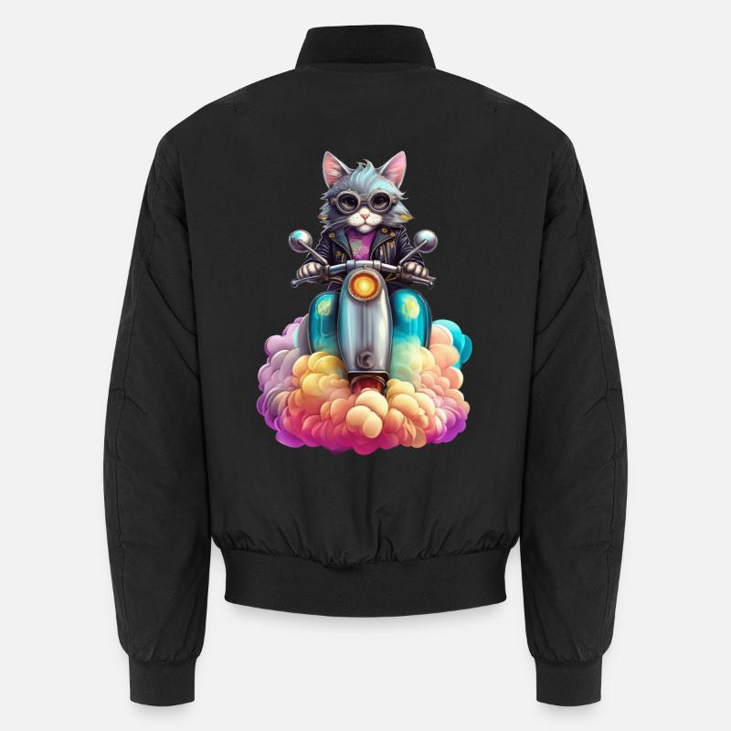 Süße Bikerkatze auf ihrem Oldtimer-Roller Unisex Bomberjacke