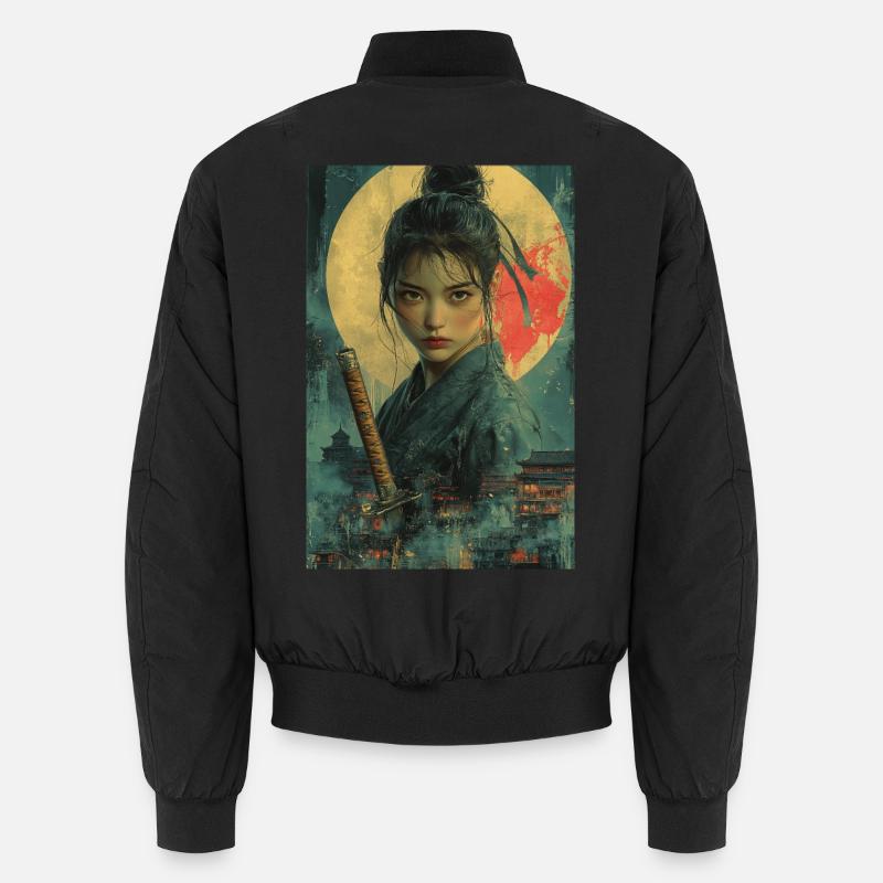 Mondlicht-Samurai im Asiatischen Stil - Unisex Bomberjacke - Schwarz