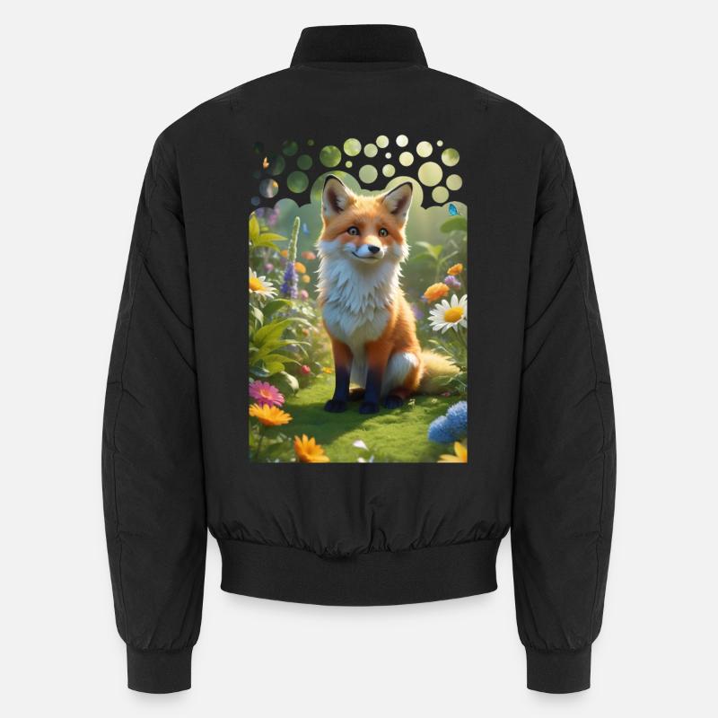 Vilain renard mignon sur une prairie avec des fleurs Bomber unisexe