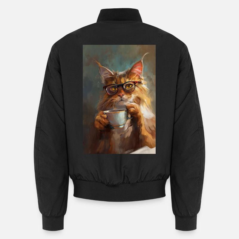 Poster Illustration de Chat avec sa tasse de café Bomber unisexe