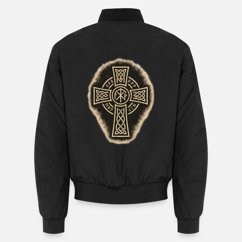Celtic Cross with Runes and Knot Pattern Unisex Bomber Jacket