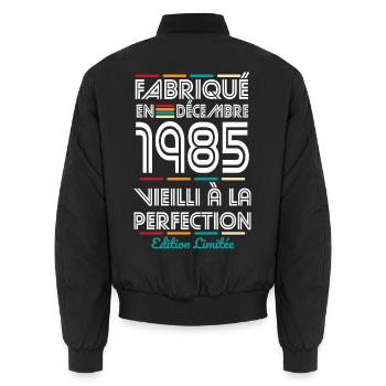 Anniversaire 40 ans - Fabriqué en Décembre 1985 - Bomber unisexe - noir - Dos - AI Model Male 185 light (185cm)