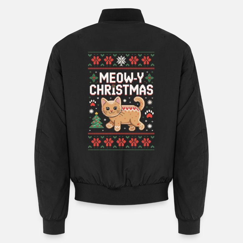 Meow-Y Weihnachtspixelkatze - Unisex Bomberjacke - Schwarz