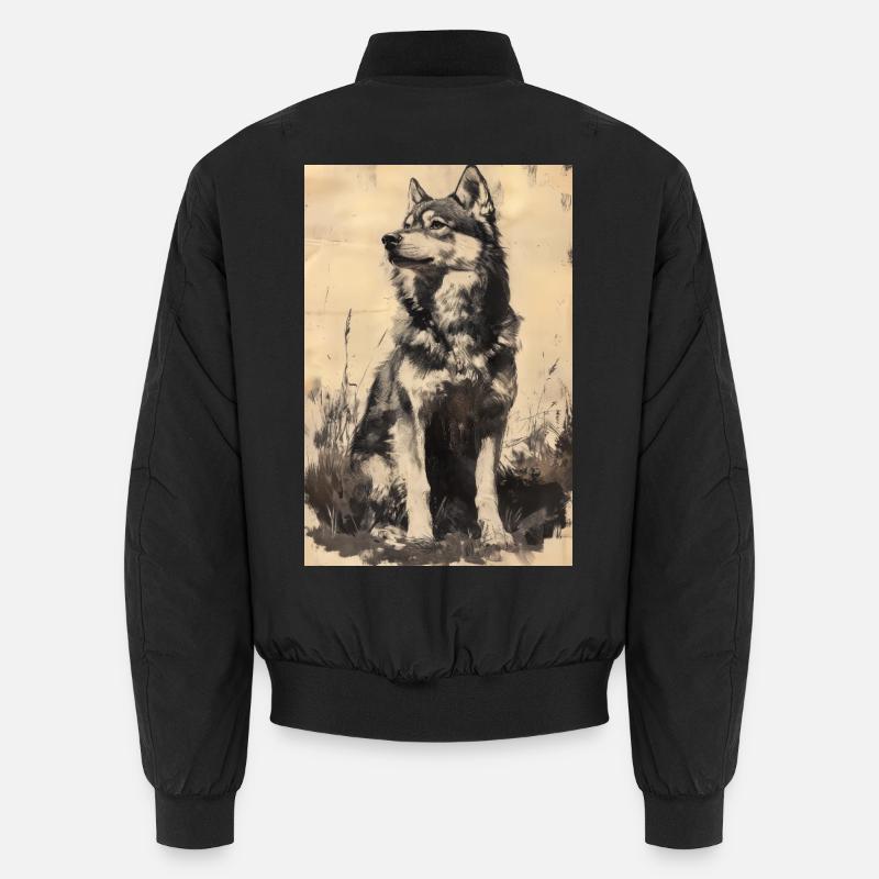 Illustration eines Wolfes - Unisex Bomberjacke - Schwarz