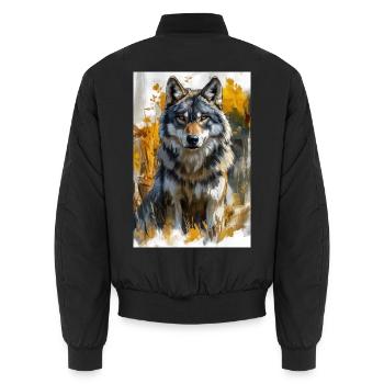 Illustration of a wolf - Unisex Bomber Jacket - black - Back - AI Model Male 185 light (185cm)