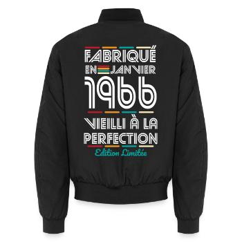 Anniversaire 60 ans - Fabriqué en Janvier 1966 - Bomber unisexe - noir - Dos - AI Model Male 185 light (185cm)