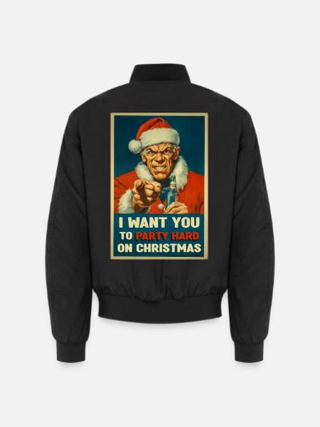 Vintage Santa Poster: Party Weihnachten - Unisex Bomberjacke - Schwarz