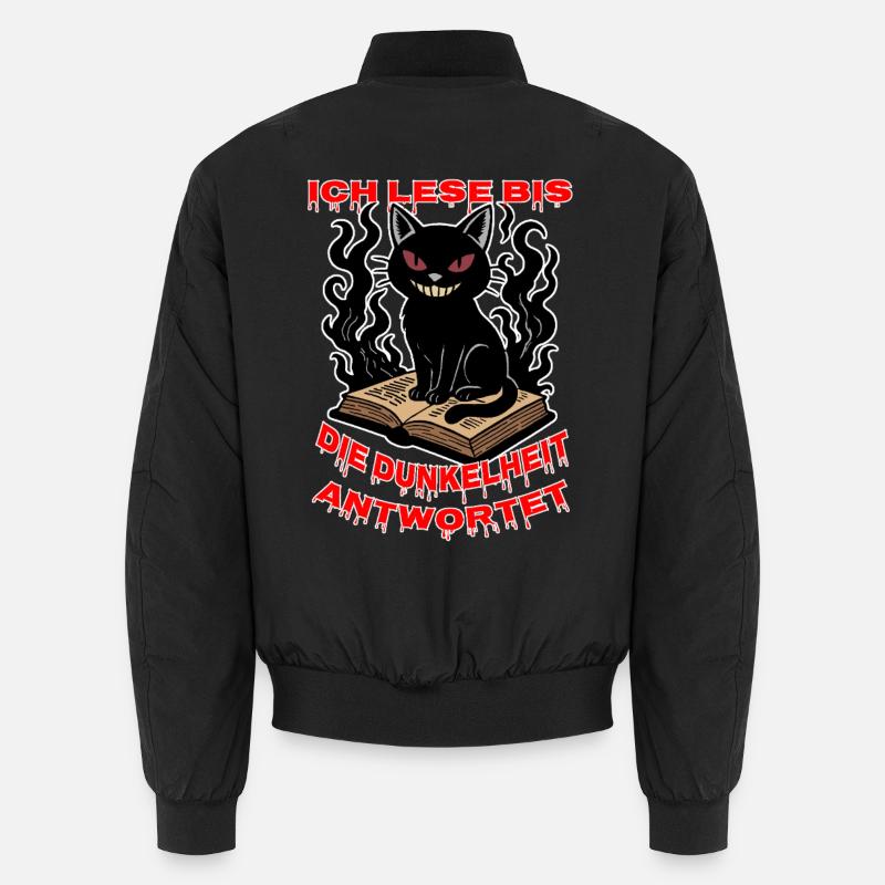 Dunkle Katze über dem Buch Unisex Bomberjacke