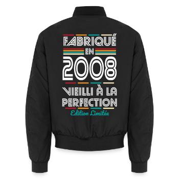2008 – Hergestellt – Perfekt gereift - Unisex Bomberjacke - Schwarz - Hinten - AI Model Male 185 light (185cm)