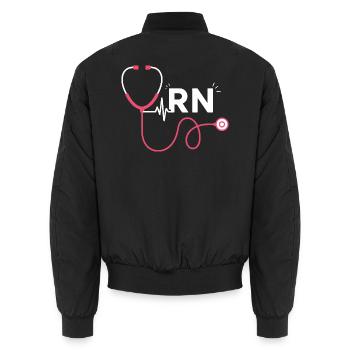 RN Heart Stethoscope Trend Motif - Unisex Bomber Jacket - black - Back - AI Model Male 185 light (185cm)