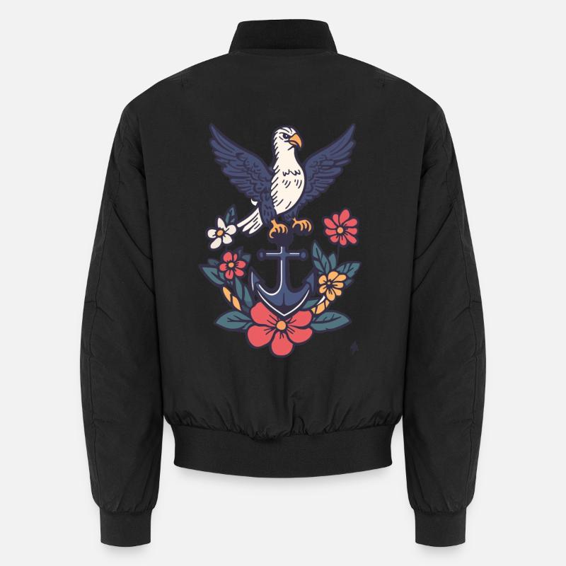Ancre avec Albatros et Couronne de Fleurs Bomber unisexe