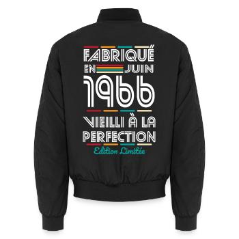 Anniversaire 60 ans - Fabriqué en Juin 1966 - Bomber unisexe - noir - Dos - AI Model Male 185 light (185cm)
