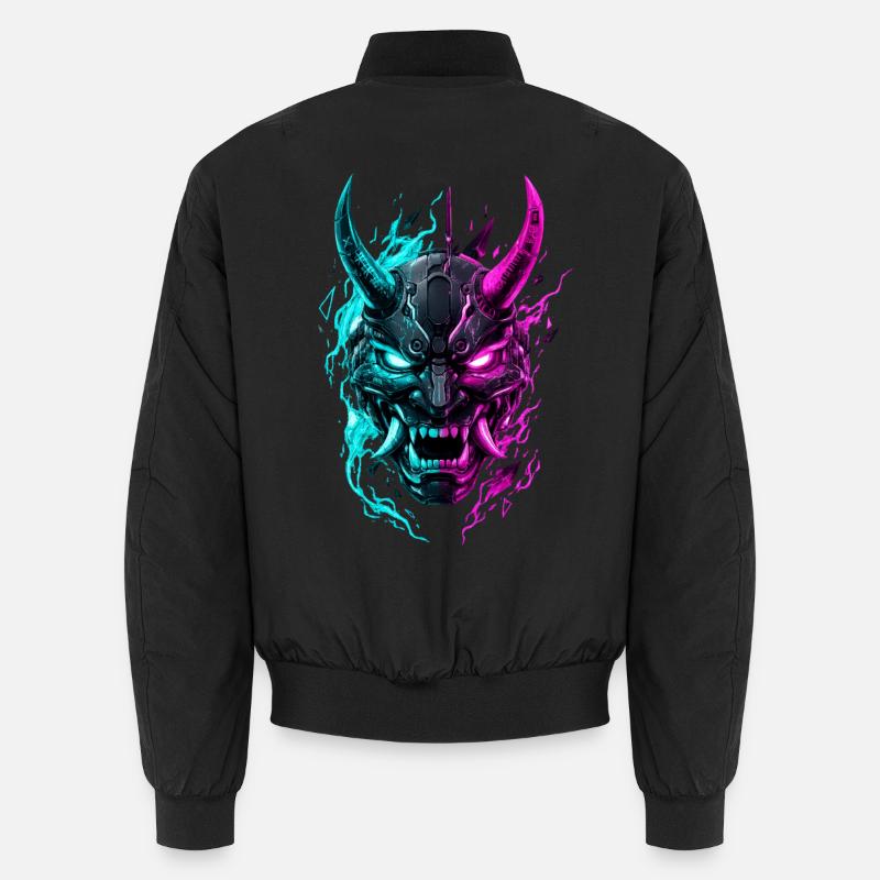 Neon Cyber Oni Mask Unisex Bomberjacke
