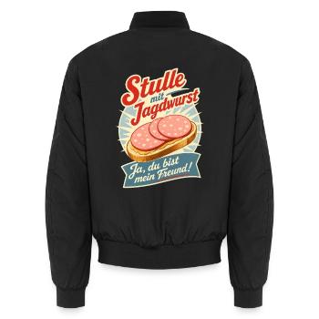 Stulle mit Jagdwurst - Unisex Bomberjacke - Schwarz - Hinten - AI Model Male 185 light (185cm)