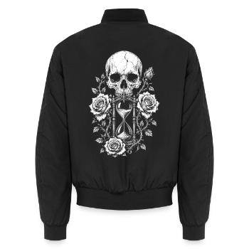 Gothic Skull Memento Mori Design mit Rosen Sanduhr - Unisex Bomberjacke - Schwarz - Hinten - AI Model Male 185 light (185cm)
