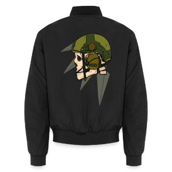 Skull Soldier Helmet Design with Headset - Unisex Bomber Jacket - black - Back - AI Model Male 185 light (185cm)