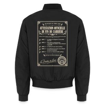 Attestation officielle de retraite - Bomber unisexe - noir - Dos - AI Model Male 185 light (185cm)